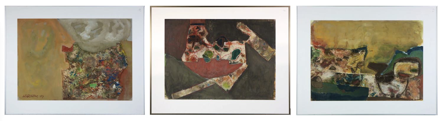 Gerard Schaperkotter - Uniek werk op papier, Collage met verflappen I, II en III - Ingelijst verkocht voor € 100!