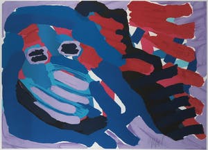 Karel Appel - Zeefdruk, Another blue head again - Ingelijst (Groot) kopen? Bied vanaf 450!