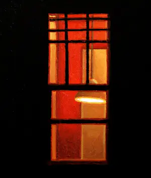 Gerard Boersma - Night Window 8 (Schilderij van verlicht raam in de nacht ) kopen? Bied vanaf 125!