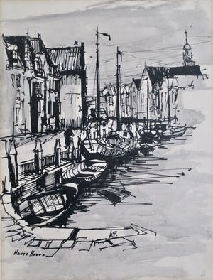 Niet of onleesbaar gesigneerd - Pentekening Haven Hoorn, gesigneerd kopen? Bied vanaf 1!