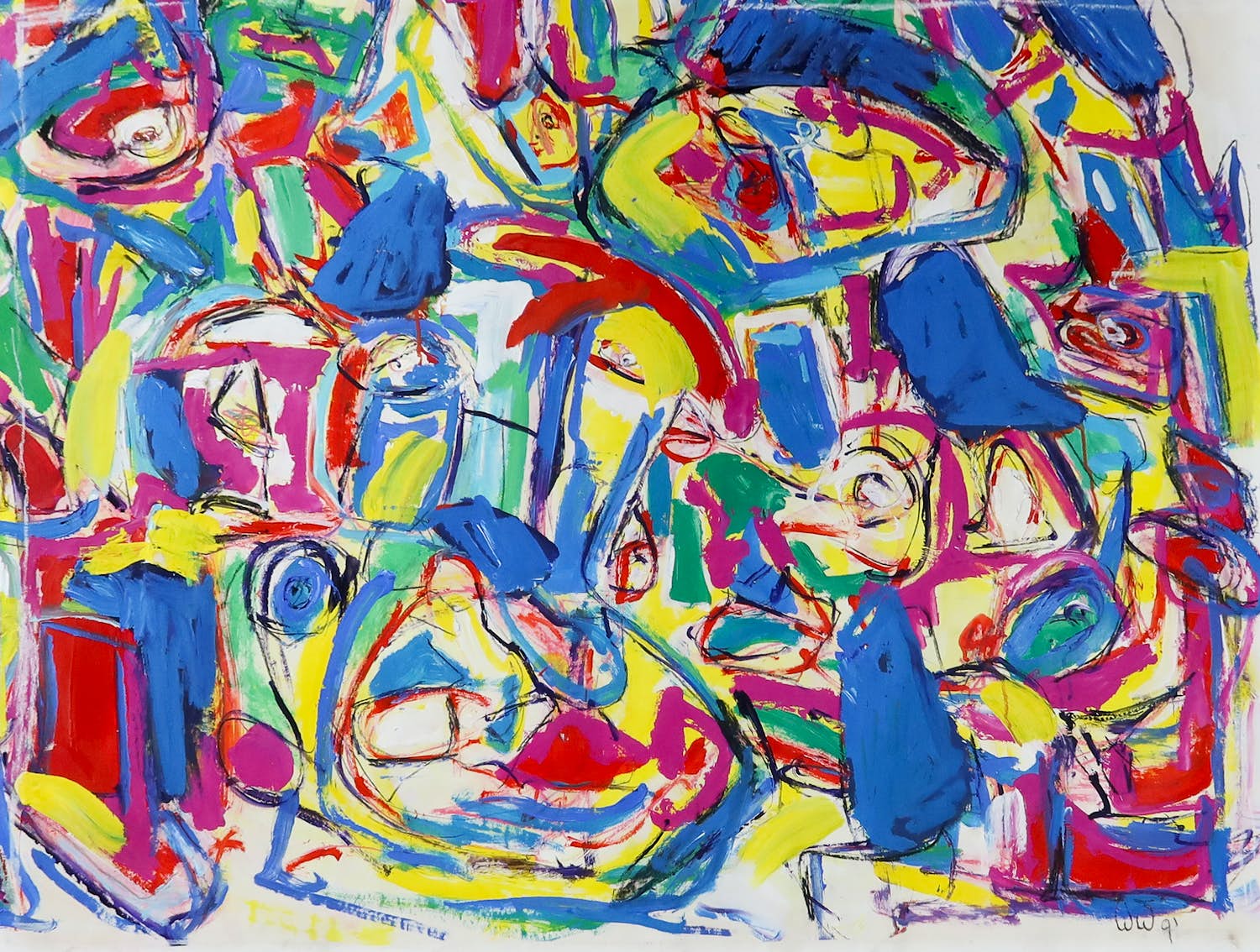 Niet of onleesbaar gesigneerd - Acryl op papier, Abstracte compositie kopen? Bied vanaf 1!