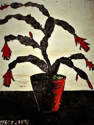 Jac. de Beer - verstilde Houtsnede - eigen druk - "Plant met rode bloemen" 1931 - gesigneerd kopen? Bied vanaf 10!