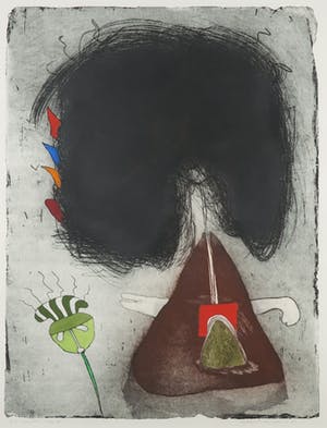 Michel van Overbeeke - Kleurenets met bladgoud, Mountain story III - Ingelijst kopen? Bied vanaf 1!