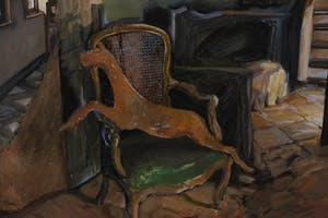 Maugosia Sycz - Acryl en collage op doek, Interieur met hond - Ingelijst kopen? Bied vanaf 60!