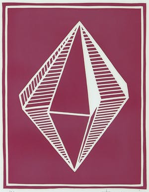 Ton van Summeren - Linosnede, Twin Cristals (paars) - Ingelijst kopen? Bied vanaf 1!