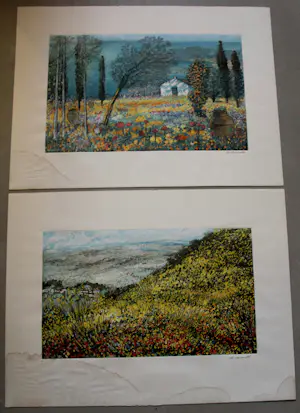 Michele Cascella - 2 etsen: Toscaans landschap/lente in de Abruzzen kopen? Bied vanaf 20!