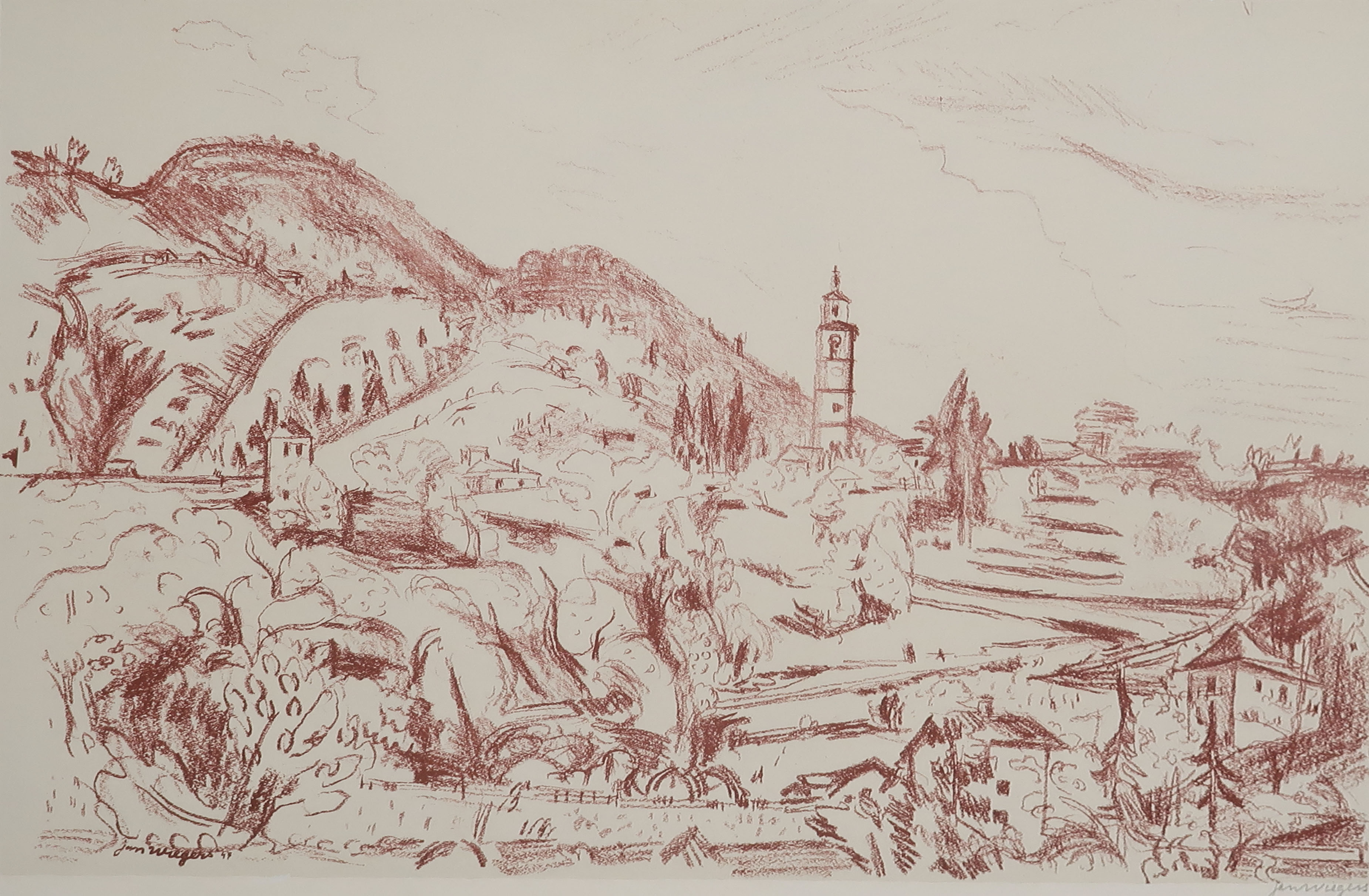 Jan Wiegers - Litho, Alpenlandschap rond Intragna - 1947 verkocht voor € 35!