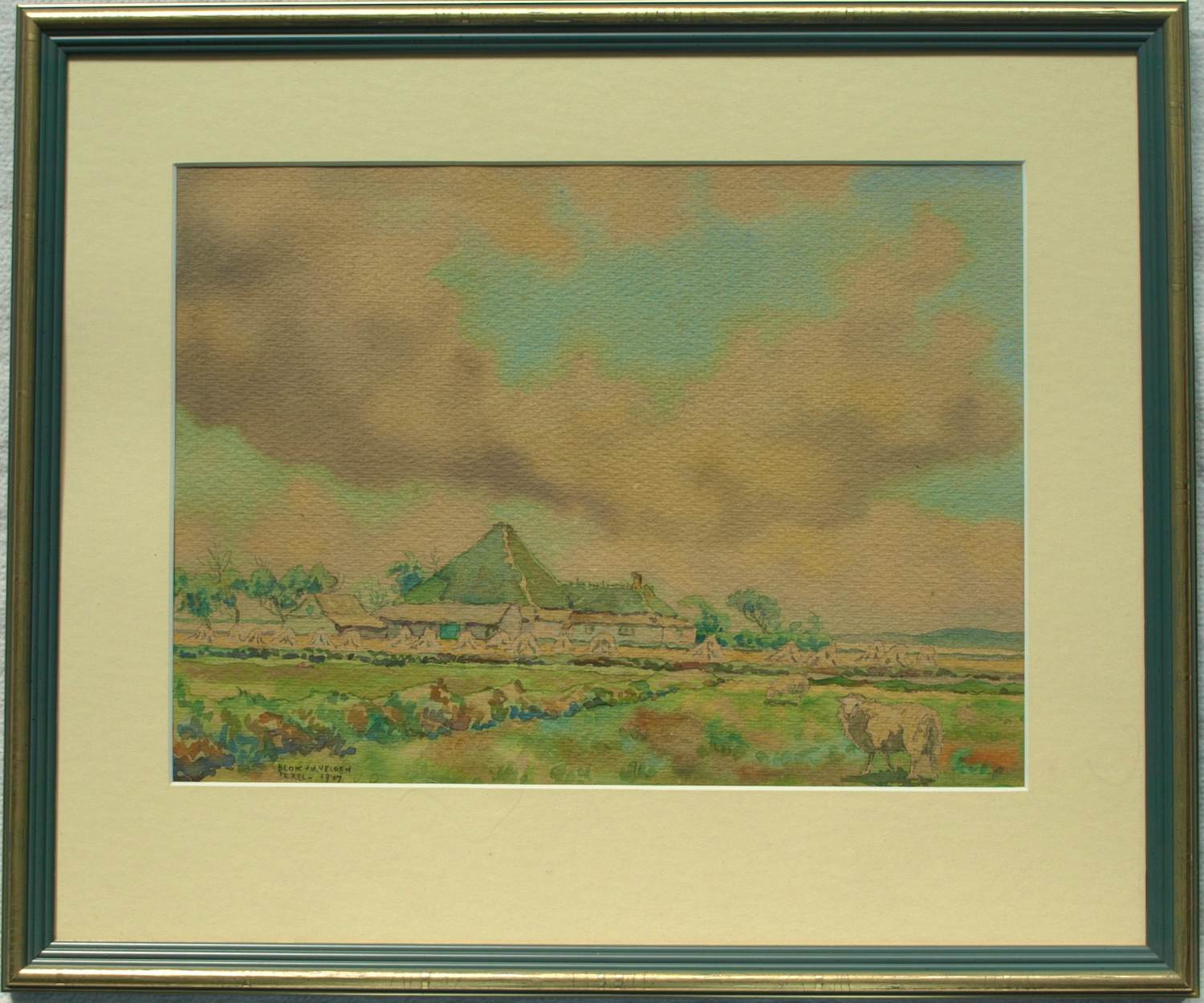 Ad Blok van der Velden - Ingelijste aquarel , Landschap Texel - 1947 kopen? Bied vanaf 250!
