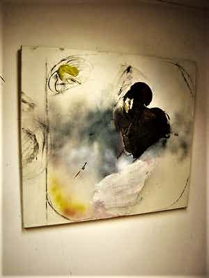 Ger Lataster - Indrukwekkend Expressionistisch olieverf "Compositie met gele bloem" GROOT! verkocht voor € 1480!