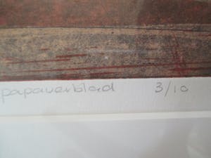 Lukie de Bree - Ingelijste ets "Papaverblad" perfect ingelijst kleine oplage kopen? Bied vanaf 60!