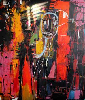 Rik van Iersel - olieverf op doek: een lichtelijk tevrede beeldhouwer - 1990 verkocht voor € 1500!