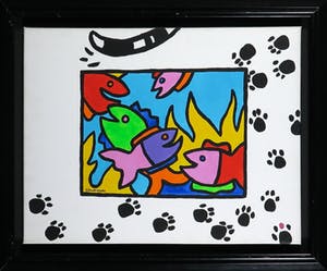 Shunyam - Acryl op doek, Cat and Fish II - Ingelijst kopen? Bied vanaf 1!