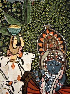 Niet of onleesbaar gesigneerd - INDIA omstreeks 1960 - GROOT Tempera "offer Ceremonie" schilderij kopen? Bied vanaf 10!