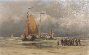 Buy George Lourens Kiers - Olieverf op paneel, Schepen voor de kust - Ingelijst? Bid from 300!