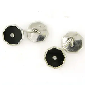 Manchetknopen bezet met onyx en diamant kopen? Bied vanaf 250!