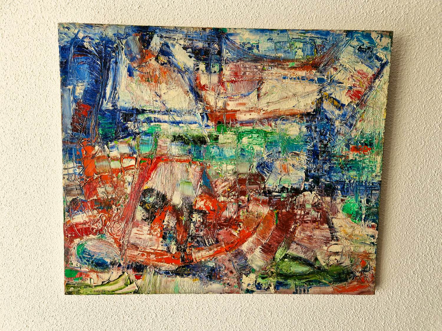 Niet of onleesbaar gesigneerd - Jaren 50 of 60 dik geschilderd Abstract olieverf op doek (restant) signatuur kopen? Bied vanaf 1!