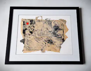 Theo Beerendonk - 1968 - gemengde techniek (papier, lino, gouache, visnet) "Naakt in rood" kopen? Bied vanaf 148!