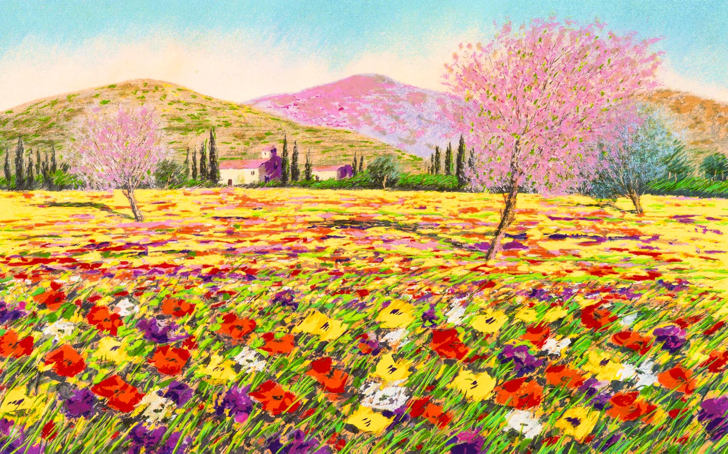 Mario Soave - Bloemenveld in de Lente kopen? Bied vanaf 40!