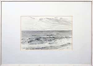 Paul Overhaus - Potloodtekening, Zee - Ingelijst verkocht voor € 50!