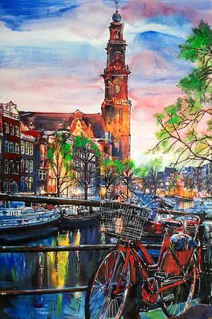 Elena Polyakova - Uitzicht naar Westerkerk in Amsterdam verkocht voor € 40!