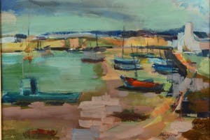 Marjon de Wit - "Haventje in Bretagne" - Gouache, Ingelijst kopen? Bied vanaf 85!