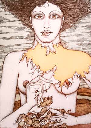 Katinka Niederstrasser - Nackt schälen, Aquatinta-Radierung verkocht voor € 50!