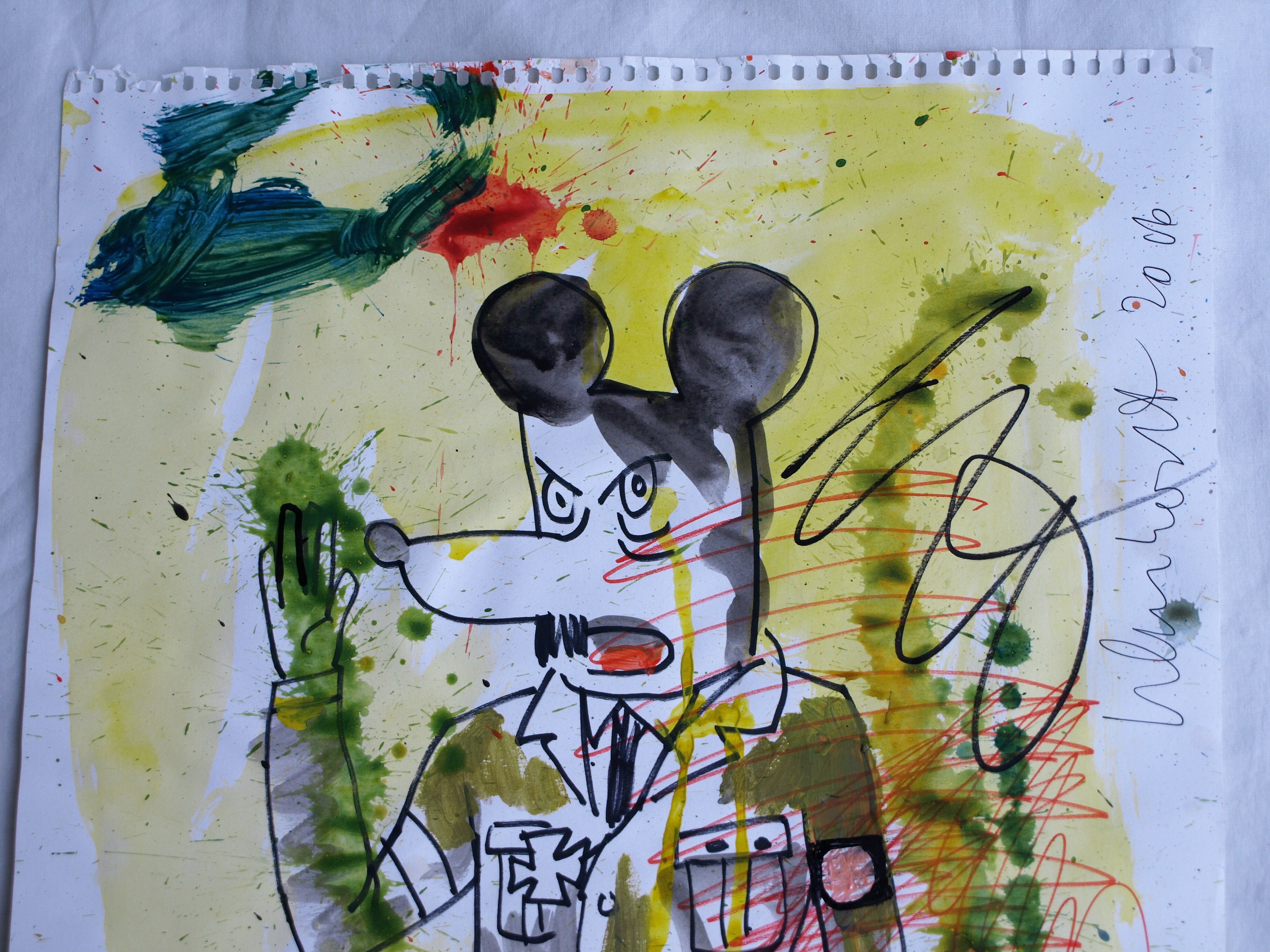 Peter Klashorst - Aquarel , Mickey Mouse als Adolf – 2016 kopen? Bied vanaf 30!