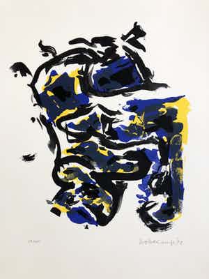 Theo Wolvecamp - compositie met geel, blauw en zwart verkocht voor € 195!