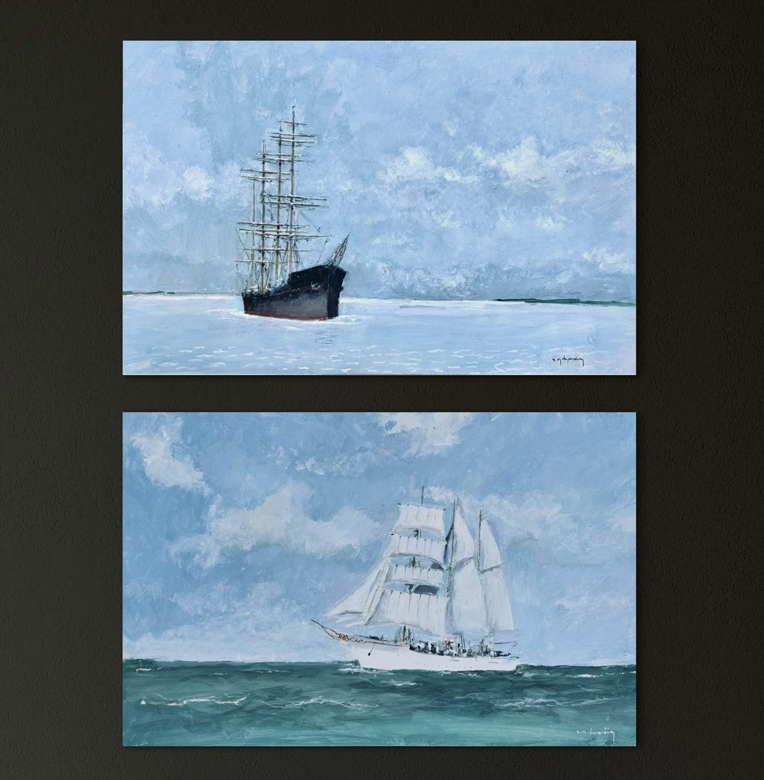 AcheterRene Marie Dujardin - Hervorragendes Paar Marine-Aquarelle, signiert um 1960? Enchérissez de 70!