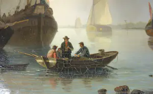 Willem Gruyter Jr. - Olieverf op doek, Vissersboten aan de pier - Ingelijst kopen? Bied vanaf 1250!