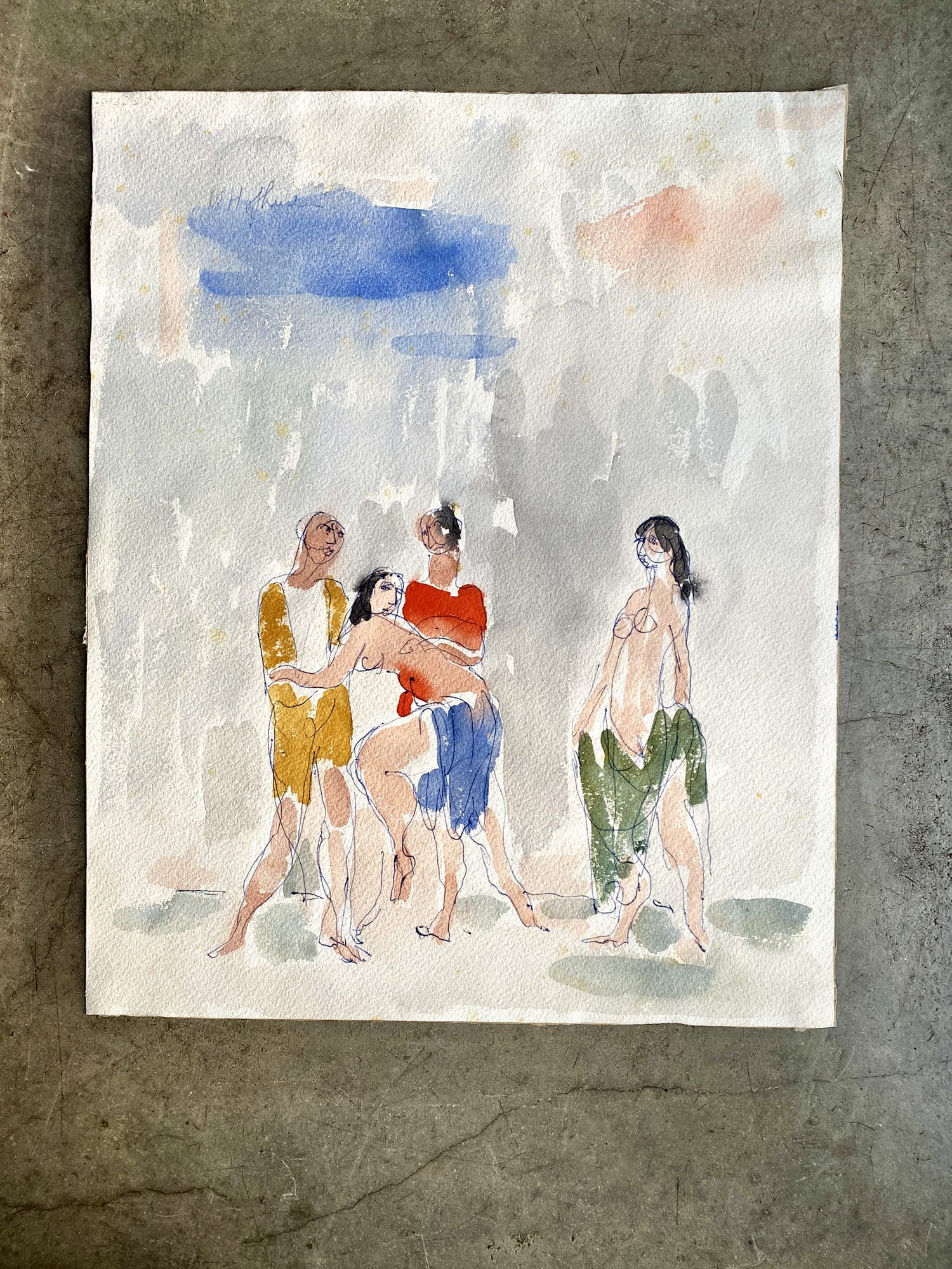 Willem Hofhuizen - Expressionistische voorstelling met figuren, begin jaren 70. verkocht voor € 50!