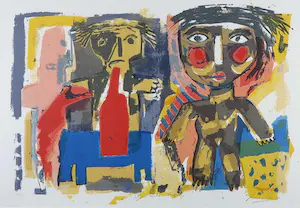 John Lie a Fo - Zeefdruk, Bouteille Rouge - Ingelijst kopen? Bied vanaf 50!