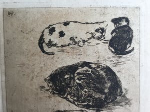 Willem de Zwart - Ets met 4 poezen kopen? Bied vanaf 75!