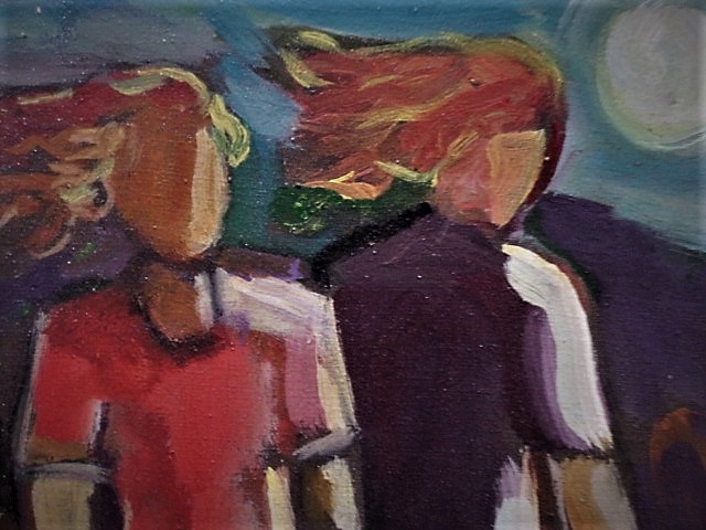 Nei Cardoso - Fraai Acrylverf "3 vrouwen in maanlicht " Brazilie Naïeve Kunst - gesigneerd kopen? Bied vanaf 1!