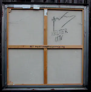 Yves Velter - Ingelijste gemengde techniek: Het kwetsbaarheid principe - 1996(groot werk!) kopen? Bied vanaf 795!