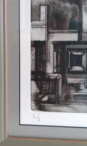 Piet Koenen - geometrisch werk in zeer lage oplagen, twee stuks, fraai ingelijst kopen? Bied vanaf 45!