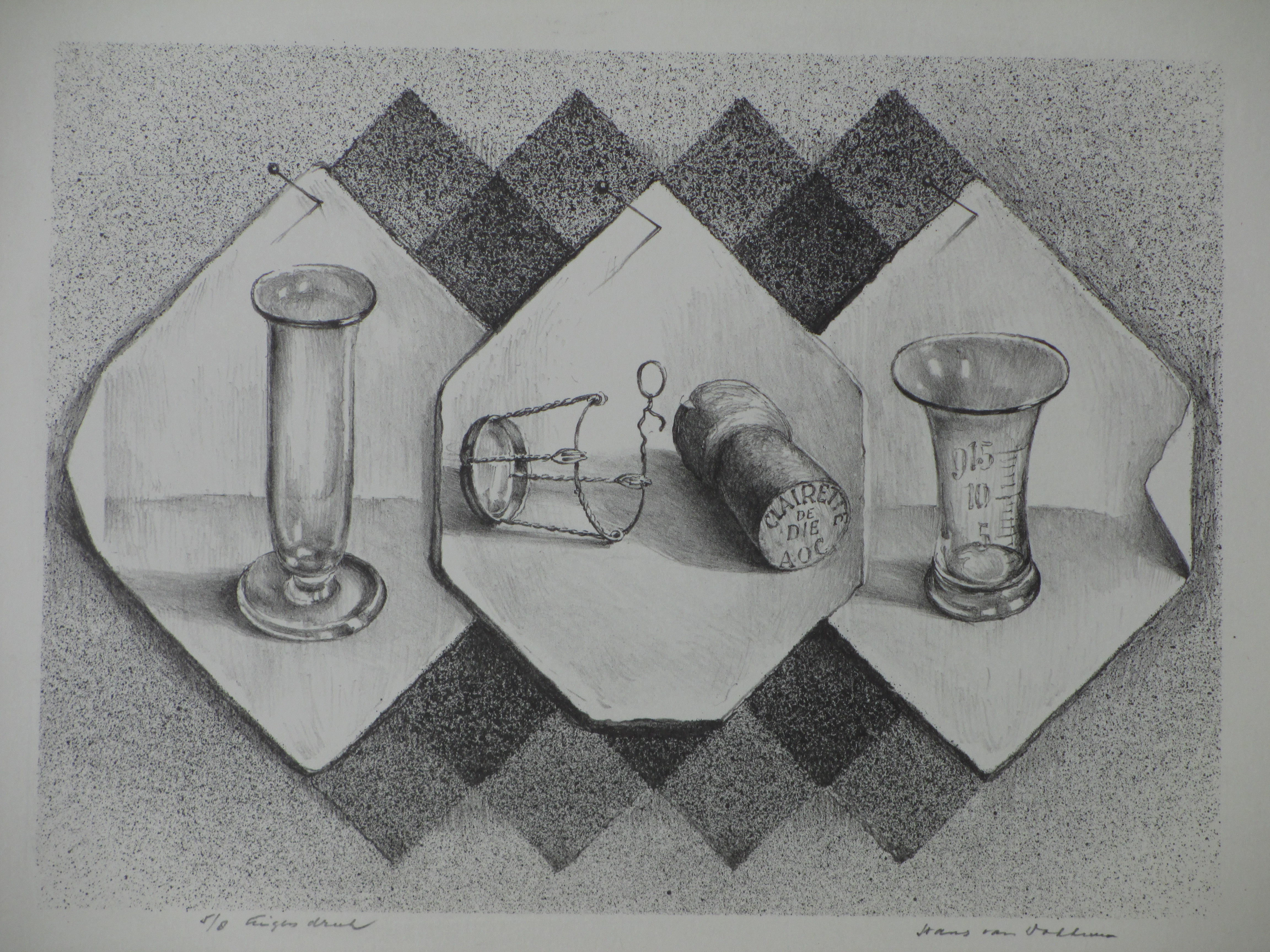 Hans van Dokkum - Surrealistisch stilleven met kurk - Litho kopen? Bied vanaf 20!