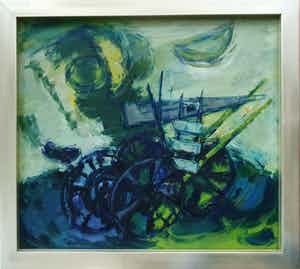 Willem Ernst van Boven - Olieverf op doek, Landbouwmachine - Ingelijst verkocht voor € 1!