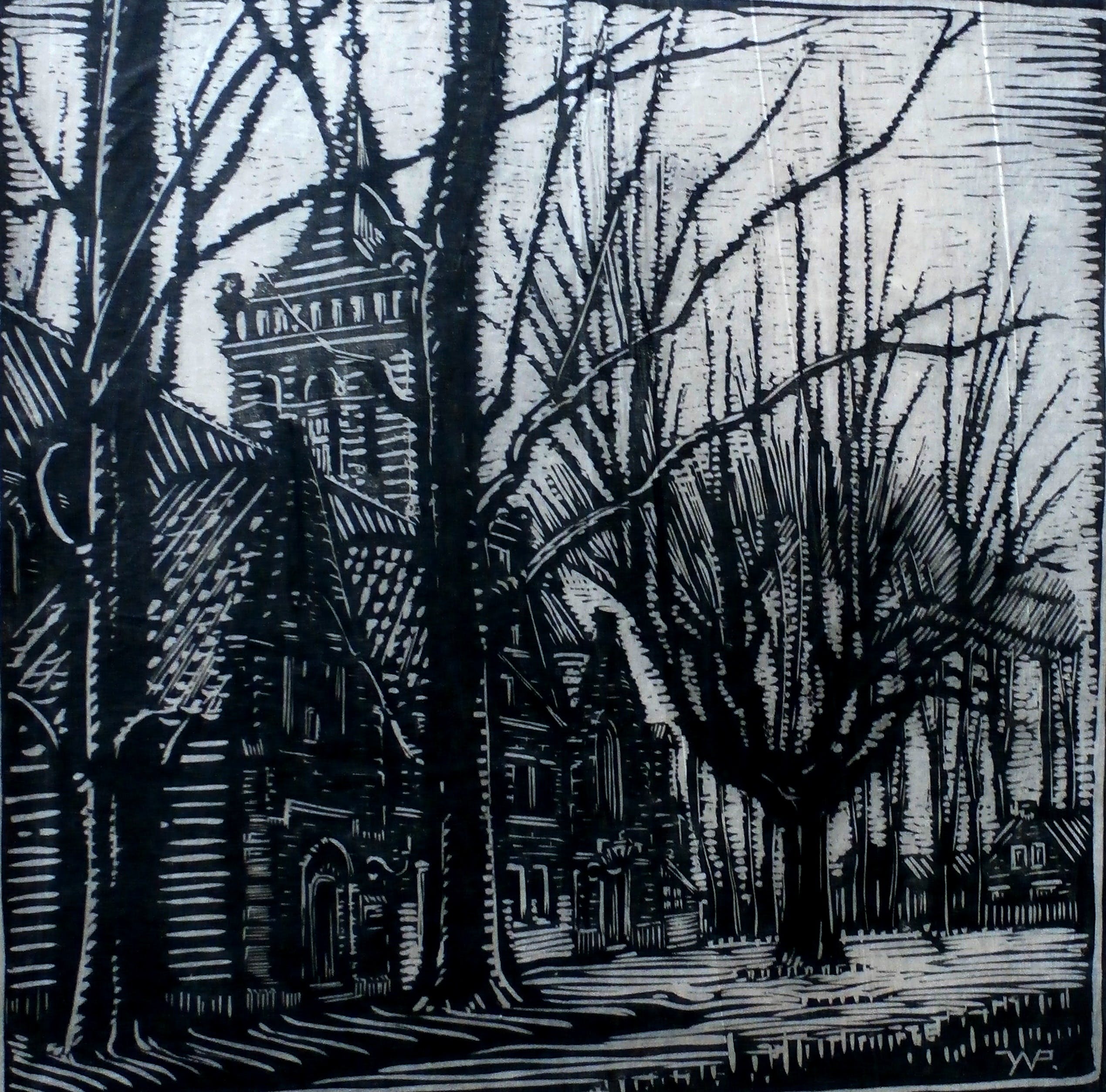 Joseph van de Wall Perne - houtsnede: oude kerk Monikkendam verkocht voor € 35!
