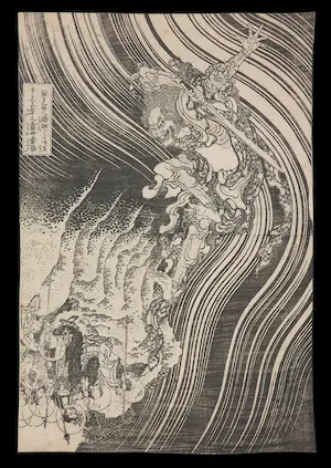 Katsushika Hokusai - Houtdruk op goudpapier, geen titel kopen? Bied vanaf 100!