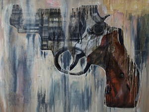 Ronald Hooft - Zeer groot schilderij (200 x 200 cm), “Gun” – New York, 1992 kopen? Bied vanaf 1!