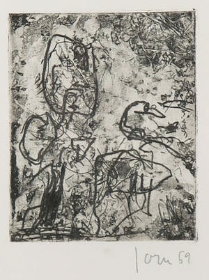 Asger Jorn - Ets en droge naald op handgeschept Japon, Friedhof der Maulwürfe - Ingelijst kopen? Bied vanaf 1!