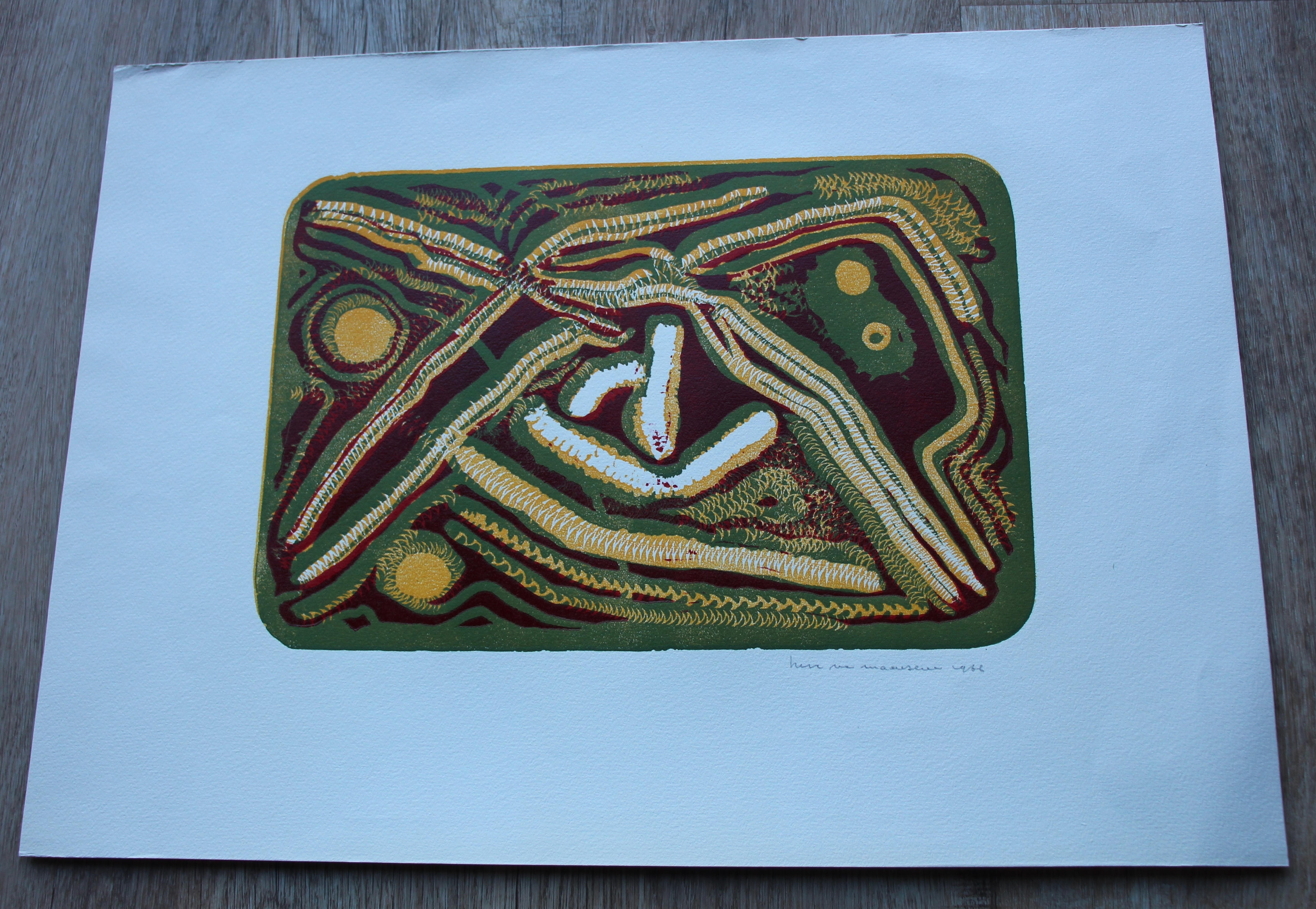 Henc van Maarseveen - Linosnede: Abstracte compositie-1966 kopen? Bied vanaf 45!