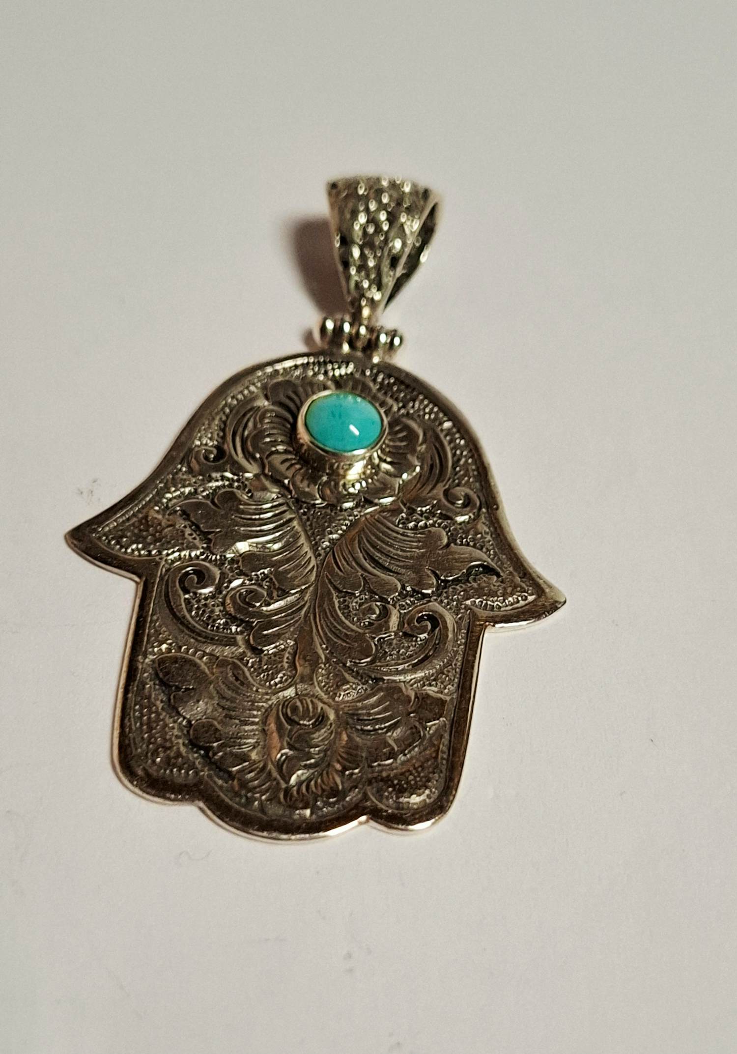 Grote zilveren hanger met turquoise , hand van Fatima kaufen? Bieten Sie von 70!