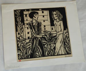 Nikolaas Eekman - Houtsnede , “Man en Vrouw” – gesigneerd – ca 1920 kopen? Bied vanaf 10!
