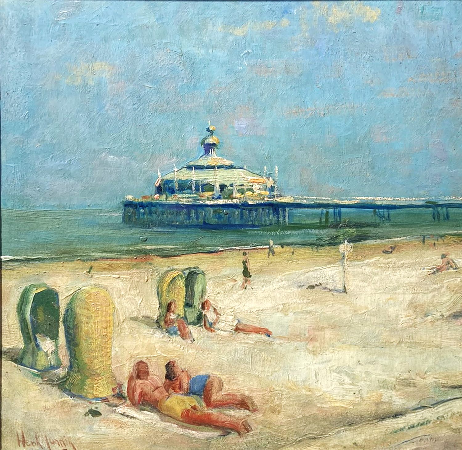 Henk Munnik - Figuren op het strand van Scheveningen. verkocht voor € 500!