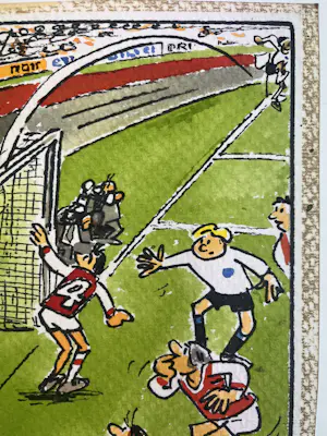 Dik Bruynesteyn - originele tekening 'Spanning en sensatie, de bal op de lat' kopen? Bied vanaf 85!