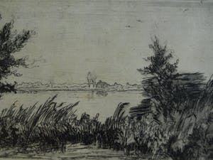 Piet Kraus - Ets , Gezicht op de Biesbosch – gesigneerd & ingelijst – 1944 kopen? Bied vanaf 1!