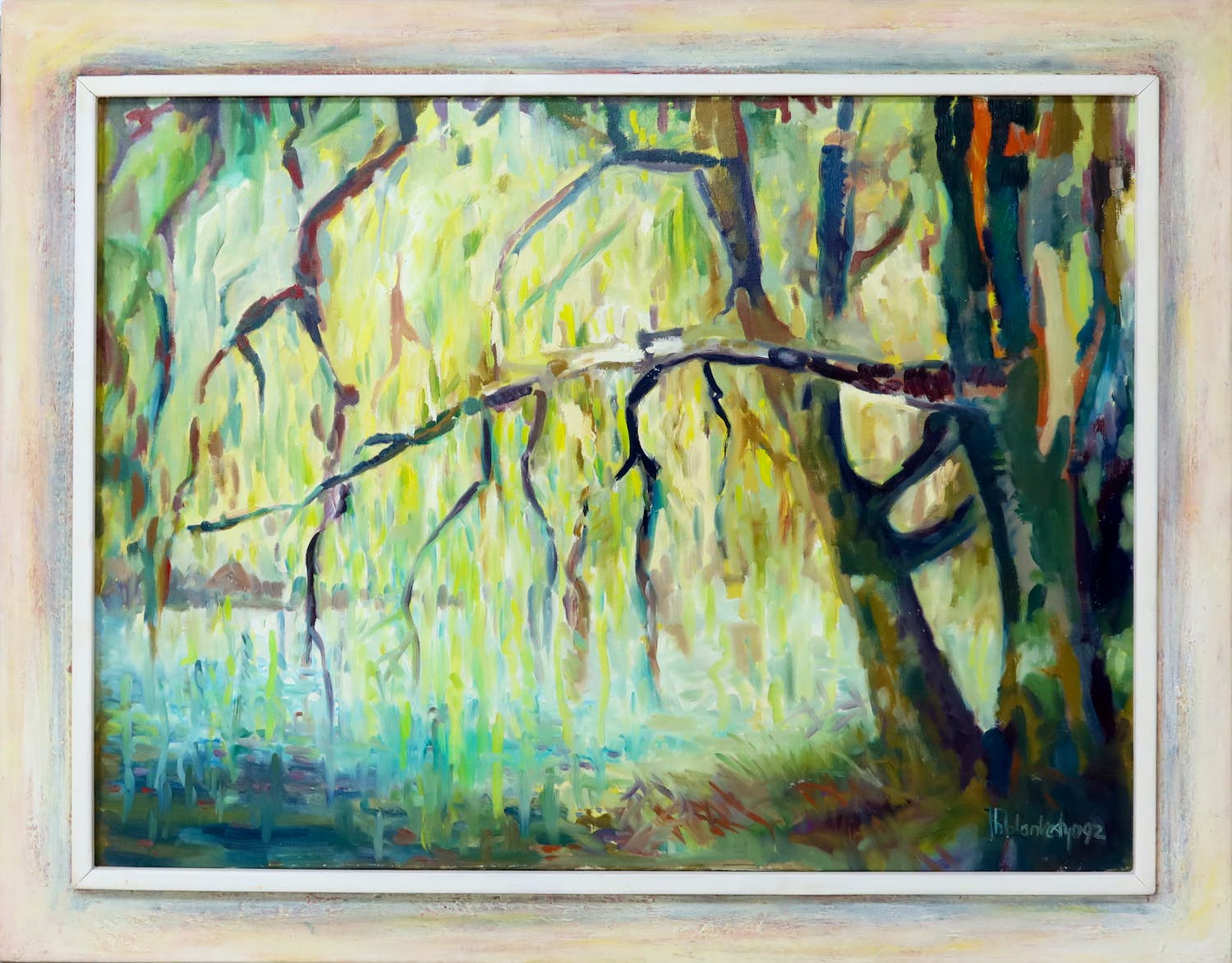 Theo Blankestijn - Olieverf op doek, Treurwilg bij water - Ingelijst (Zeer Groot) verkocht voor € 350!