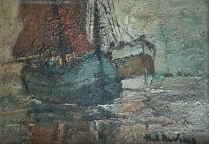 Hubert De Vries - Platbodem op het strand. kopen? Bied vanaf 195!